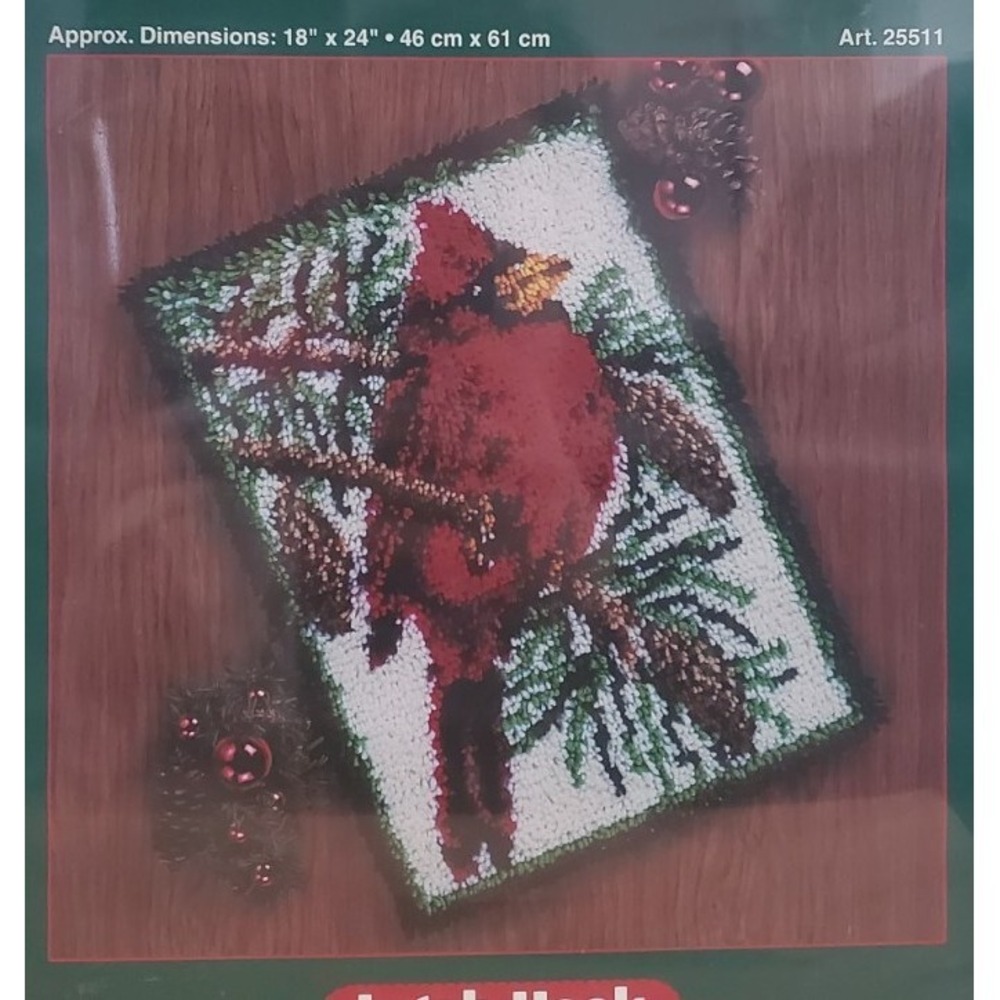 Cardinal Latch Hook Kit J & P Coats New Factory Sealed 18" x 24" Red Winter Bird